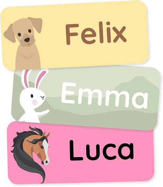 Personalized Name Labels for Kids (60) – Custom Waterproof & Durable Stickers for Clothing, Daycare, Office & School Supplies - Animals
