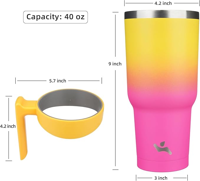 Konokyo 40 oz Tumbler with Handle and 2 Straw 2 Lid, Insulated Water Bottle Stainless Steel Vacuum Cup Reusable Travel Mug,Rainbow