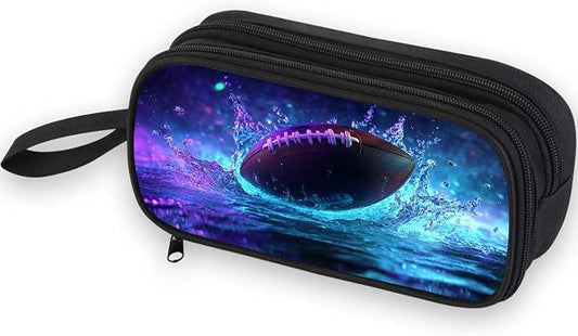 Firmiso Kids Pencil Case, Football Pattern, Large Capacity Double Zipper Pencil Pouch with Compartments, Durable Polyester School Supplies Organizer, Pen Bag for Boys Girls Students