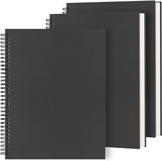 Dynta Large Spiral Notebooks 8.5 "x 11" Lined 3Pcs College Ruled Journal for School, Office,Study and Notes, Good for Students and Office, 160 Pages/80 Sheets with 100 GSM Lined Paper(Black)