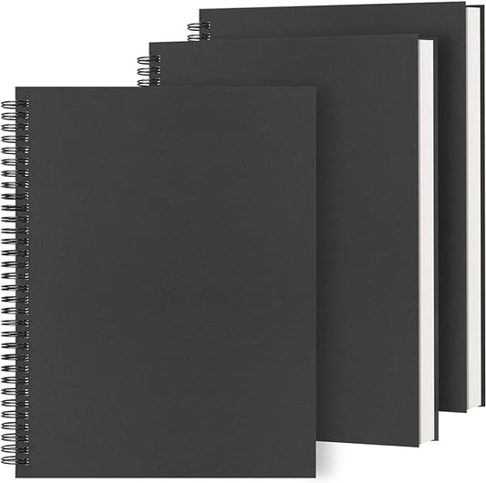 Dynta Large Spiral Notebooks 8.5 "x 11" Lined 3Pcs College Ruled Journal for School, Office,Study and Notes, Good for Students and Office, 160 Pages/80 Sheets with 100 GSM Lined Paper(Black)