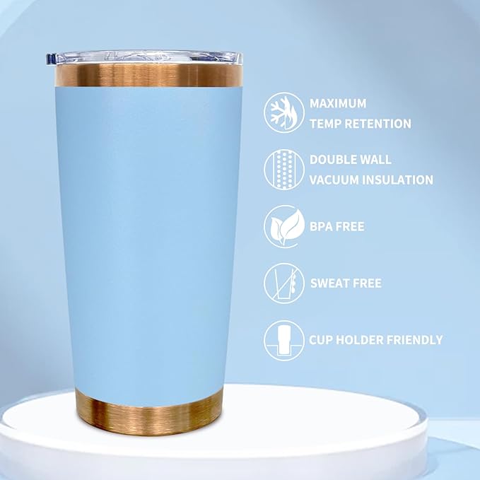 20 oz Tumbler Bulk Stainless Steel Tumblers with Lids and Straws, Double Wall Vacuum Insulated Travel Coffee Mug for Laser Engrave, Powder Coated Cups for Hot and Cold Drinks (Sky Blue,1 pack)