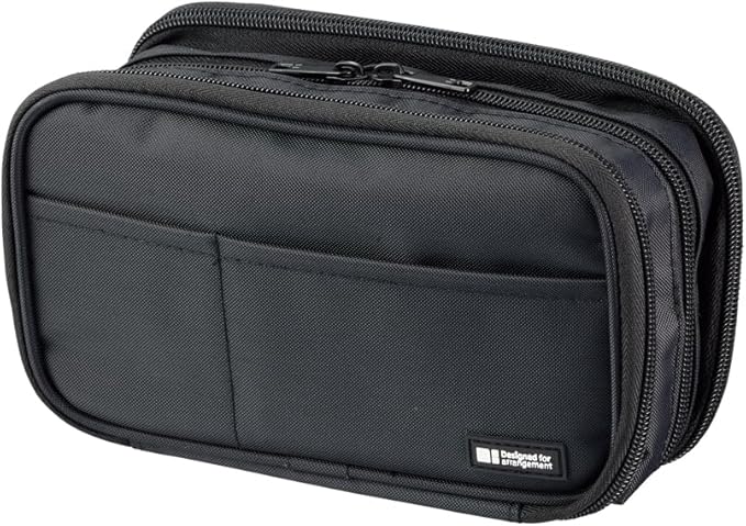 LIHIT LAB Large Capacity Triple Zipper Pencil Case For School Office College, Big Capacity 8 Compartments Pencil Bag Holder Adults Teen Boys Girls, Travel Cosmetics Storage, Jet Black (A7556-124)