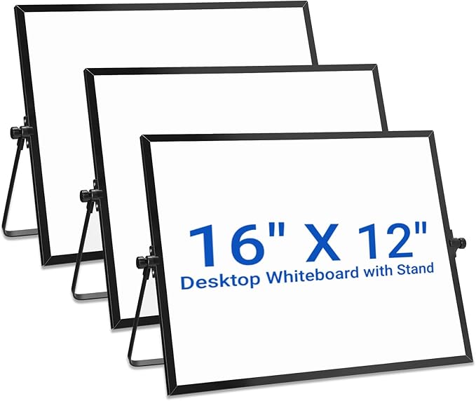 3 Pcs Dry Erase Whiteboard 16" x 12" Desktop Whiteboard Calendar Double Sided Magnetic White Board Dry Erase Board with Stand Portable Planning Panels for Home Office School to Do List (Black Frame)