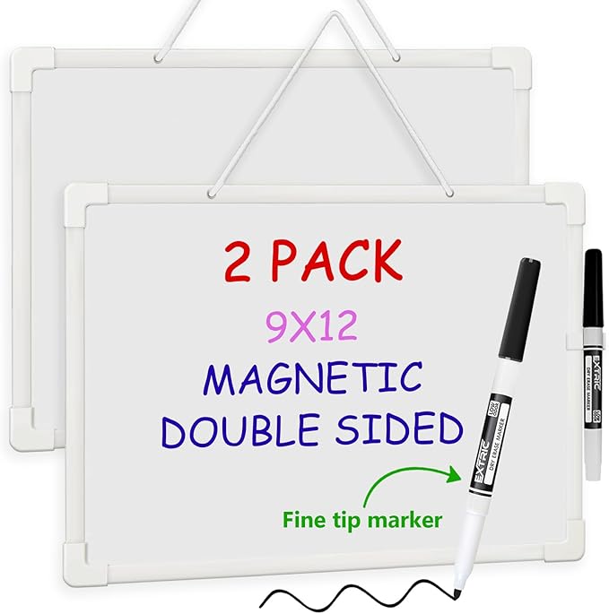 Small White Board 9X12, Small Dry Erase Board Magnetic with Marker, 2 Pack Whiteboard Dry Erase Double Sided MIni Whiteboard, Lapboard Ideal for Homeschool, Office, Classroom White Boards for Kids