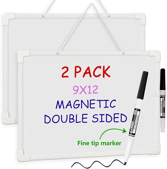 Small White Board 9X12, Small Dry Erase Board Magnetic with Marker, 2 Pack Whiteboard Dry Erase Double Sided MIni Whiteboard, Lapboard Ideal for Homeschool, Office, Classroom White Boards for Kids