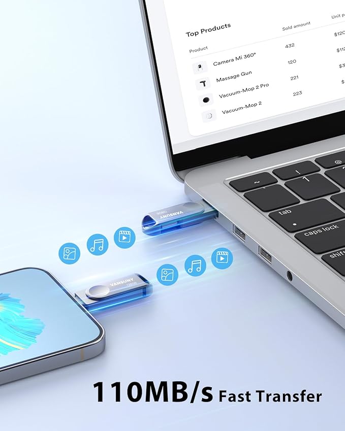 Vansuny Dual USB C Flash Drive 128GB USB 3.0 2-in-1 Type C + Type A Thumb Drive UDP-Tech Waterproof Metal Pen Drive Portable OTG Flash Drive
