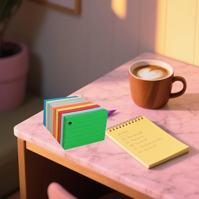 10 Colored Index Cards 2x3 Inches Flash Cards 1000pcs Lined Ruled Study Card for Learning, Studying Memory Office College Recipe Game Cards