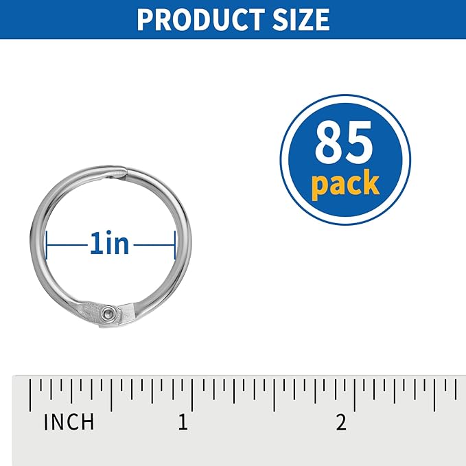 Binder Rings 1 Inch, 85 Pack – Heavy-Duty Nickel-Plated Ring Clips and Metal Rings for Crafts, Index Cards, Flashcards, Paper, and Loose Leaf – for School, Office, and Home Use