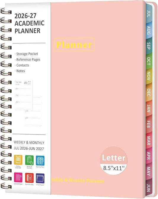 Planner 2026-2027, Academic Weekly and Monthly Calendar Planner, July 2026 - June 2027, Hardcover Spiral Agenda Book, School Supplies for Teacher Student - Letter Size(8.5" x 11")