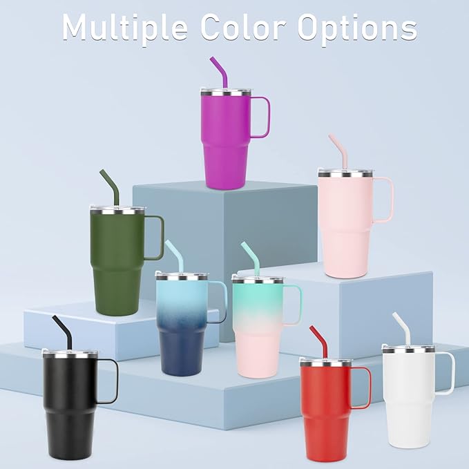 Sursip Insulated Coffee Mug with Handle and Lid, 24 oz Double Wall Vacuum Travel Thermal Coffee Tumbler with Straw for Home, Office Stainless Steel Coffee Cup - Leak proof (Olive Green-1 Pack)