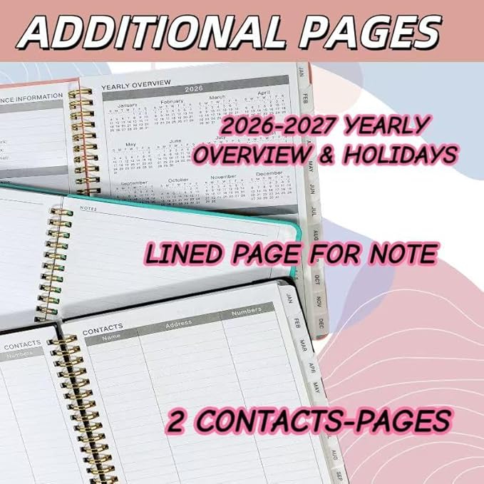 Academic Planner 2026 - Hardcover Weekly & Monthly Calendar Agenda, Daily Planner for Students & Teachers, 8.5" x 6.3" Portable Size，Daily Agenda Book with Tabs, College Organizer Notebook (pink)