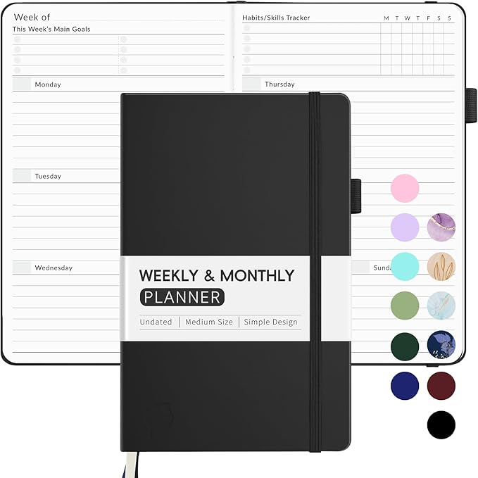Undated Weekly Planner for 2026, Forvencer Simplified Weekly & Monthly Calendar Planner, Cute Daily Organizer Notebook, Agenda Journal to Track Goals & Tasks, Start Anytime, A5 Size, Black