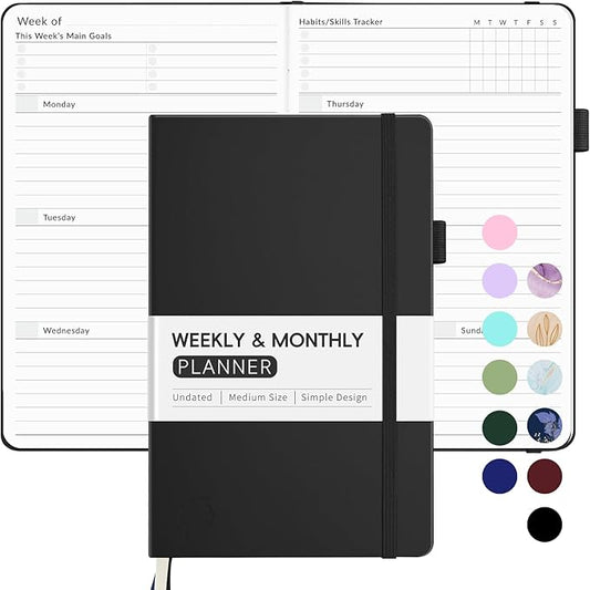Undated Weekly Planner for 2026, Forvencer Simplified Weekly & Monthly Calendar Planner, Cute Daily Organizer Notebook, Agenda Journal to Track Goals & Tasks, Start Anytime, A5 Size, Black