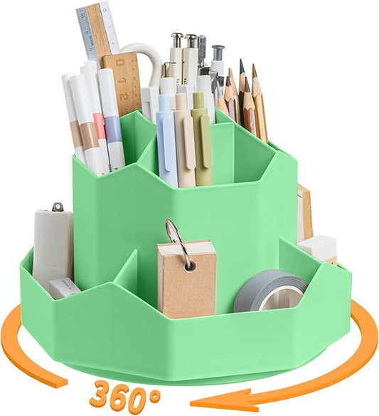 Pencil Pen Holder for Desk,9 Slots 360 Degree Rotating Desk Organizers,Desktop Storage Stationery Supplies Organizer, Cute Pencil Cup Pot For Office, School, Home(Green)