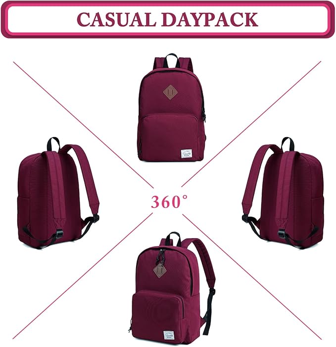 VASCHY School Backpack, Ultra Lightweight Backpack for Women Bookbag for Kids Teen Boys Girls Burgundy