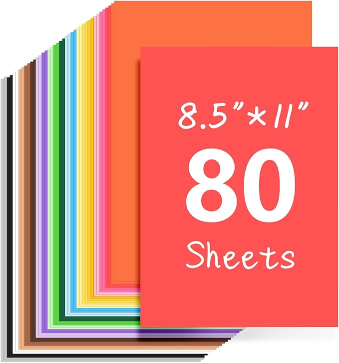 80 Sheets Colored Cardstock 8.5 * 11inch, 65LB Craft Bulk Card Stock Paper 20 Assorted Colors, 180GSM Color Construction Paper for Party Decorations, Card Making, DIY Gift, School Supplies, Printer