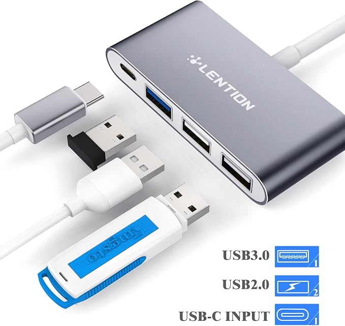 LENTION 4-in-1 USB-C Hub with Type C, USB 3.0, USB 2.0 for 2025-2016 MacBook Pro (M1-M5), iPhone 17-15 New Mac Air/Surface, ChromeBook, More, Multiport Charging & Connecting Adapter (C13, Space Gray)