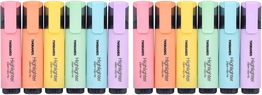 TWOHANDS Highlighter,Chisel Tip Marker Pen,6 Assorted Pastel Colors,H2007 (Pack of 2)