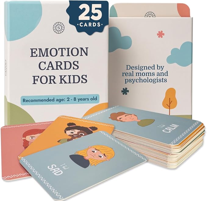 Samma Sati Emotion Flashcards – 25 Emotion Cards for Toddlers - Help Toddlers Identify Emotions – Emotion Cards for Kids – Fun Illustrations Mixed Emotions Card Deck & Feelings Card - 2-8 Years