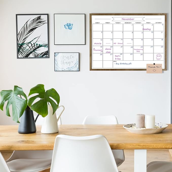 Dry Erase Monthly Calendar Whiteboard for Wall, Large Solid Pine Wood Rustic Brown Frame Magnetic Surface Whiteboard for Wall，23.6"x 31.5"(YLBB-B-RB-6080)