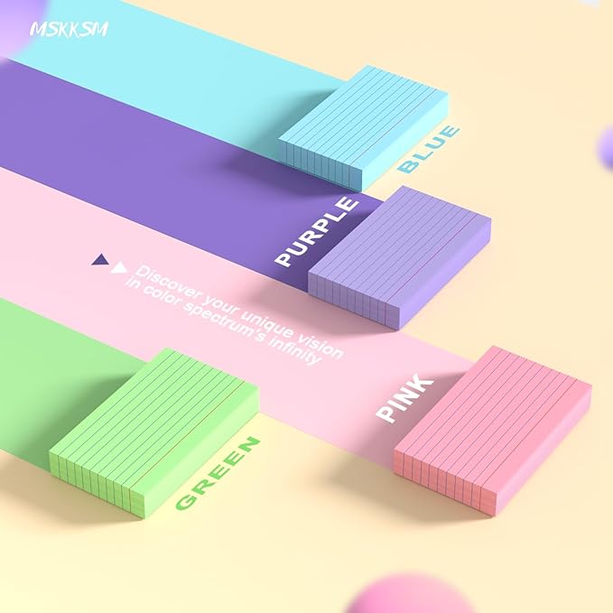 Colored Index Cards 3x5 Inch - 200 Count, Ruled Index Flash Cards for Studying, 180GSM Lined Index Note Cards 3x5 Index Cards, Colored Flashcards 3 x 5 Notecards Lined Study Card for Office and School