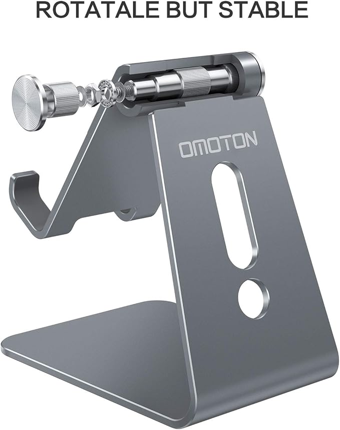OMOTON Adjustable Cell Phone Stand, C2 Aluminum Desktop Phone Holder Dock Compatible with iPhone 15 14 13 Xs XR 8 Plus 7 6, Samsung Galaxy, Google Pixel, Android Phones, Grey