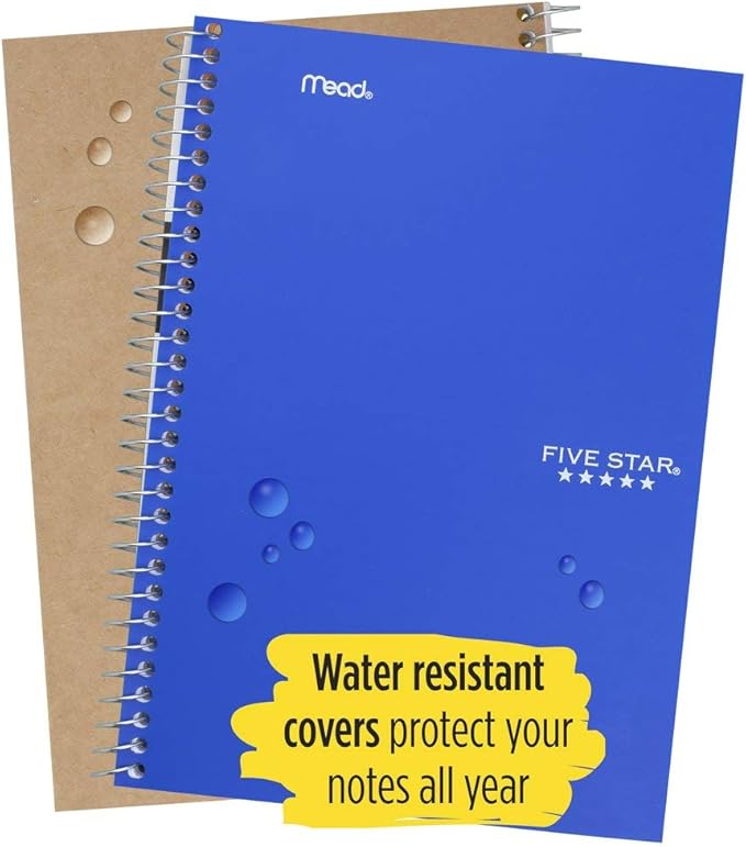 Five Star Spiral Notebook, 2 Subject, College Ruled Paper, 100 sheets, 9-1/2" x 6", Blue (72287)