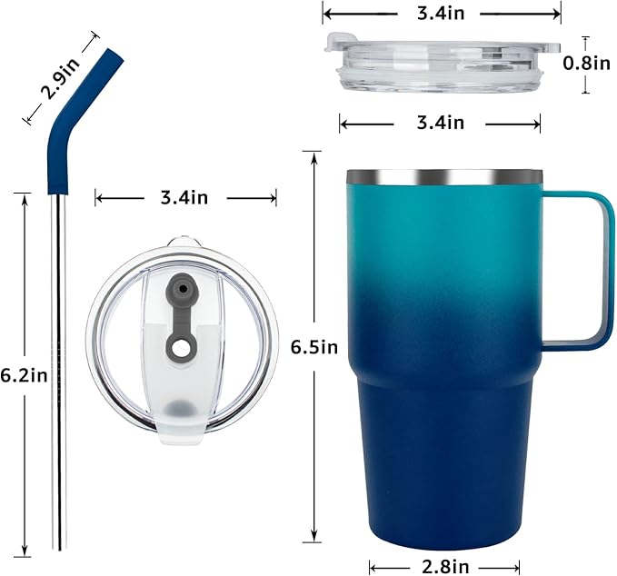 Sursip Insulated Coffee Mug with Handle and Lid, 24 oz Double Wall Vacuum Travel Thermal Coffee Tumbler with Straw for Home, Office & Outdoor Stainless Steel Coffee Cup - Leak proof, BPA Free (2 Pack)