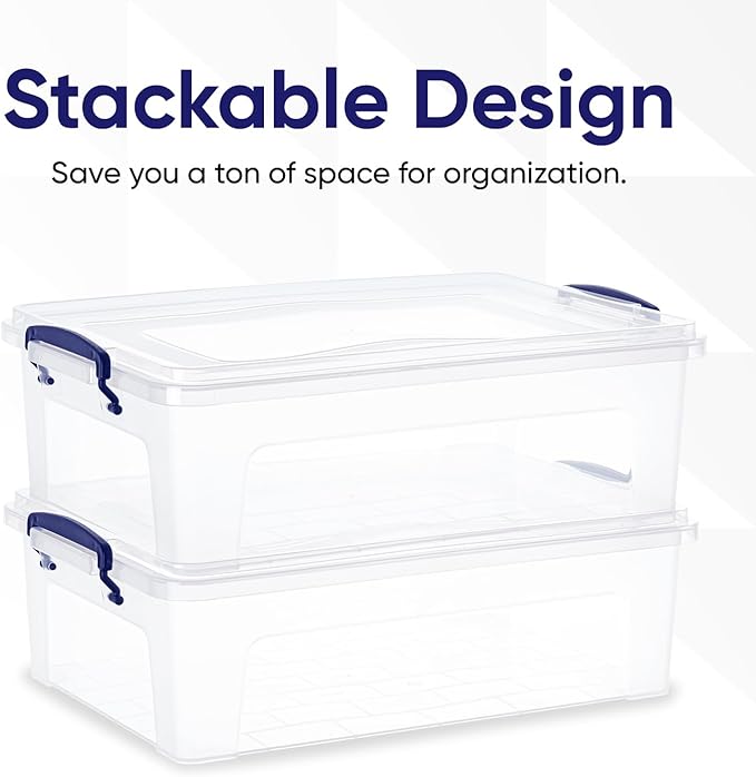 Superio Storage Bins with Lids- Clear Boxes for Organizing, Stackable Plastic Containers- BPA Free, Non-Toxic, Odor Free, Organizer for Home, Office, Dorm, 22.7 Qt, 3 Pack