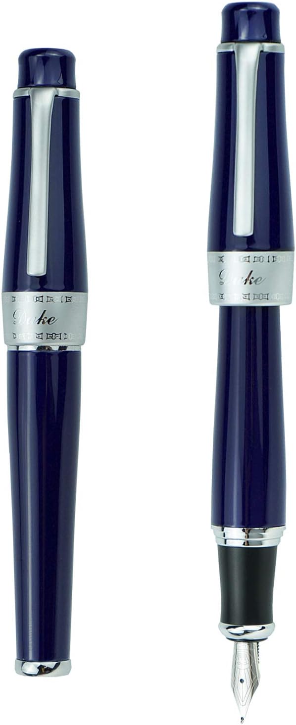 Asvine Duke 2009 Charlie Chaplin Dark Blue Fountain Pen Fine Nib, Modern Classic Design Collection Heavy Pen with Pouch