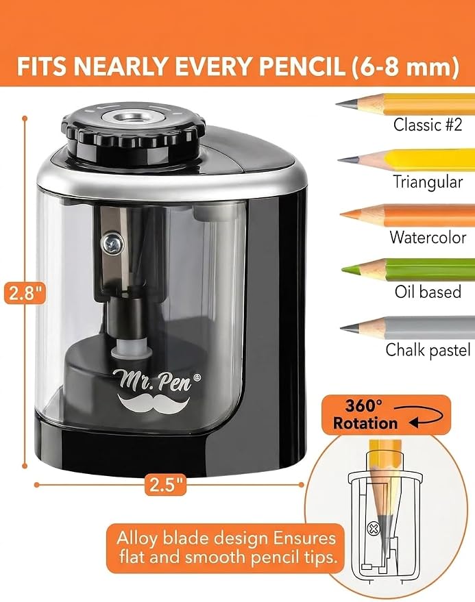 Mr. Pen- Electric Pencil Sharpener, Battery Operated with Spare Blade