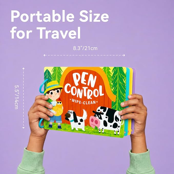 Dohoho Reusable Tracing Book for Kids Ages 3-5, 30 Pages Farm-Themed Line Tracing & Pen Control Workbook, Wipe Clean Educational Travel Toy with Dry-Erase Markers for Preschool Learning Activities