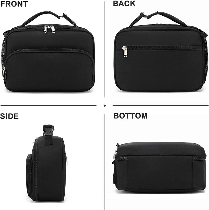 FlowFly Kids Lunch box Insulated Soft Bag Mini Cooler Back to School Thermal Meal Tote Kit for Girls, Boys,Black