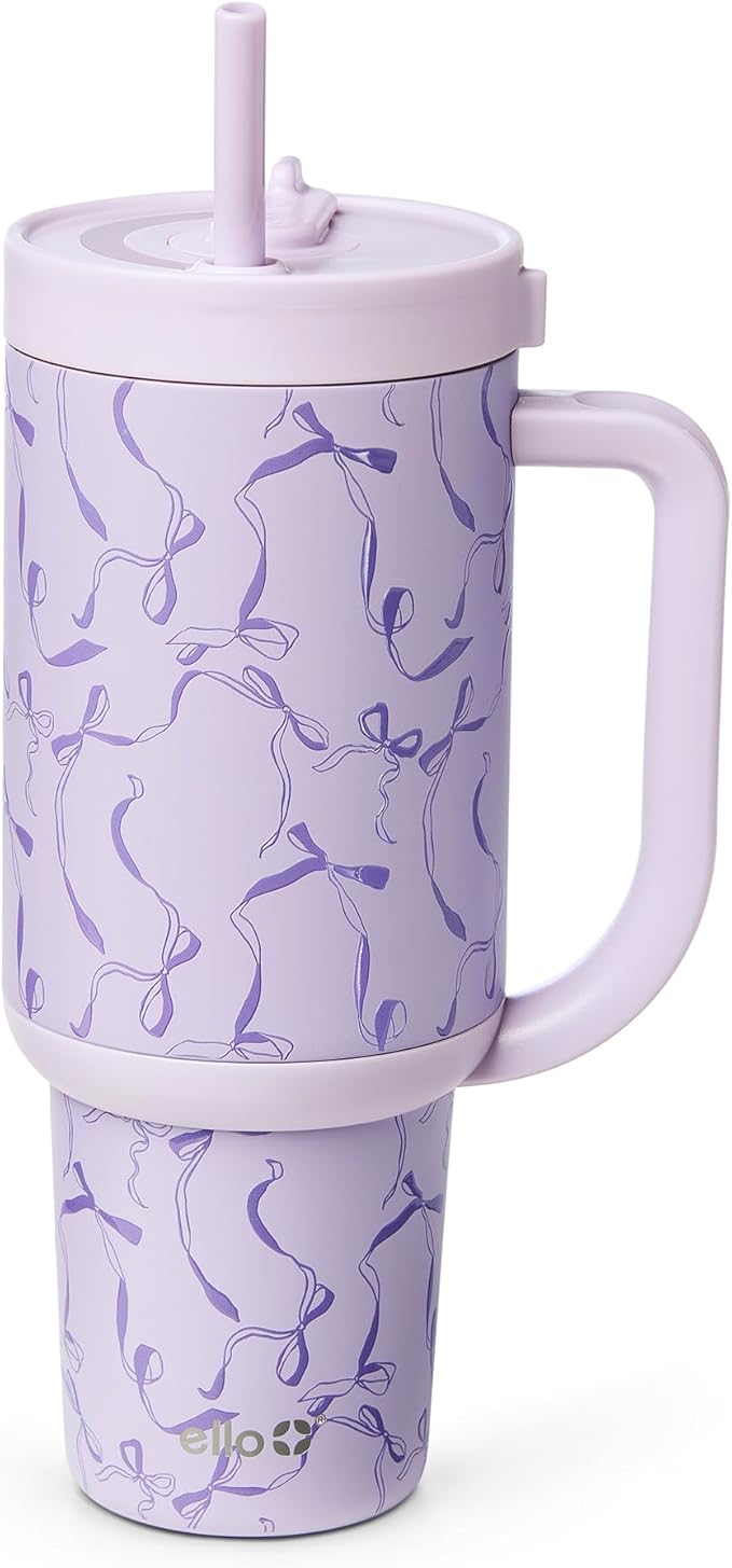 Ello Oasis 40oz Tumbler with Handle & Retracting Straw | Reusable Insulated Stainless Steel Cup 100% Leakproof | Gifts for Teens Women Men | Keeps Cold for 24 Hours | Cup Holder Friendly | Take a Bow