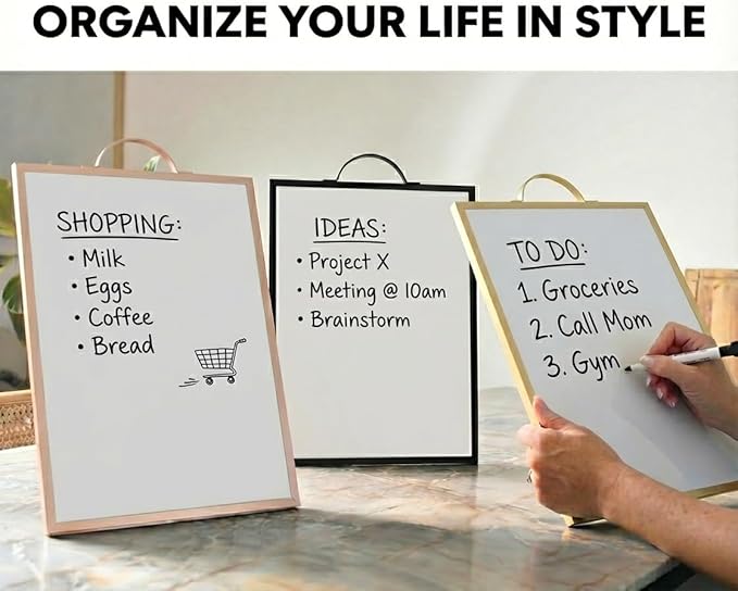 Magnetic Dry Erase Board 12x16 with Handle, Double Sided Portable Rose Gold Whiteboard for Home, Office, School & Kitchen