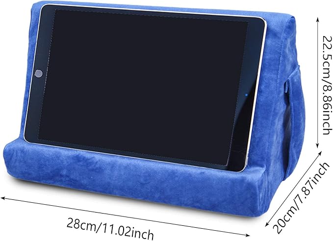 2pcs Multi-Angle Tablet Holder Cushion Stand with Net Pocket & Black Color Phone Stands Upgraded Tablet Pad Support for Phone,Pad,Books (Blue)