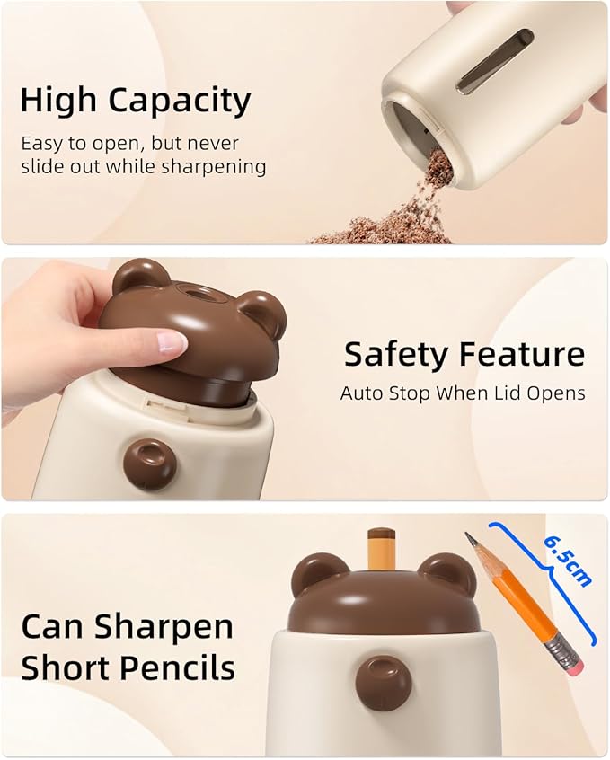 ZMOL Fully Automatic Pencil Sharpener, Electric Pencil Sharpener for Kids, Auto in & Out, Rechargeable Pencil Sharpeners for 6-12mm Jumbo Colored Pencils, Home/Classroom/Office