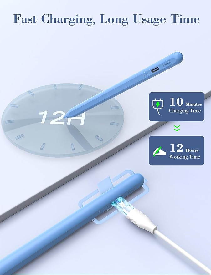 iPad Pencil 6th-11th Generation,10 Mins Fast Charge Stylus Pen,Palm Rejection&Tilt Sensitivity,Compatible with Apple Pencil 1st/2nd iPad Pro 11"/12.9"/M4, Air 3/4/5/M2/M3, Mini 5/6 Blue