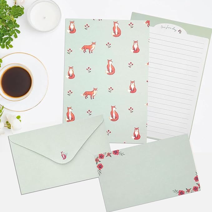 55 Pcs Stationery Paper Envelopes Set Includes 36 Lined Writing Stationery Paper & 18 Envelopes with 48 Colorful Round Stickers, Cute Vintage Letter Writing and Stationery Paper Envelopes(6 Style)