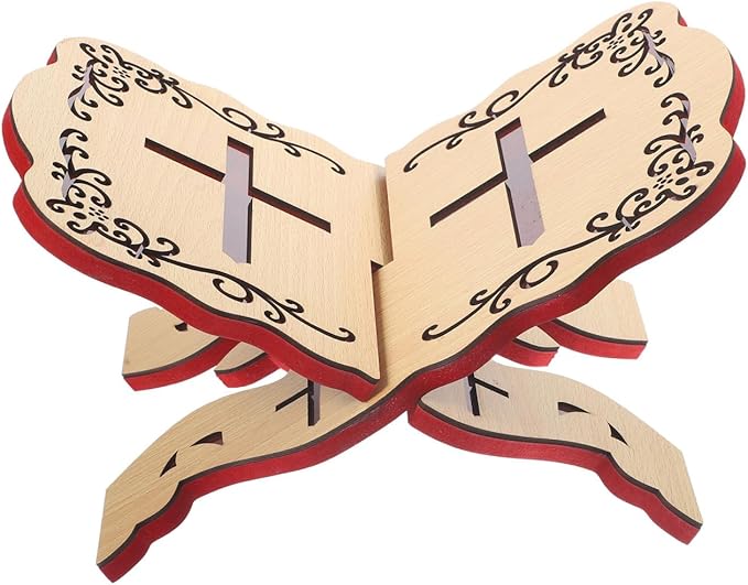Operitacx Wooden Quran Stand, Traditional Foldable Rehal Rihal Book Holder for Reading Holy Books, Simple Prayer Display Stand for Mosque & Home Study, Religious for Eid Ramadan