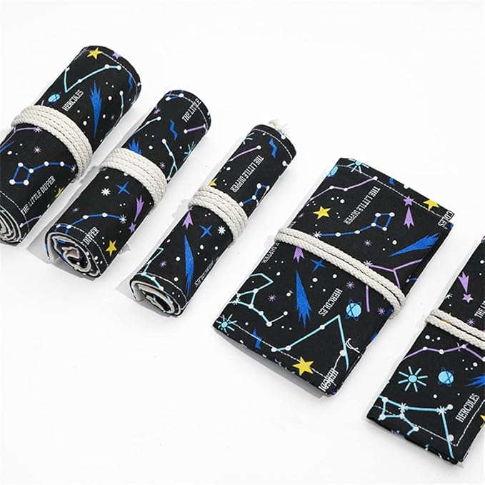 DIYOMR 24/36/72 Slots Pencil Wrap Pencil Rolls, Artist Colored Pencils Roll Up Bag Short Brushes Pouch Case Pencils Organizer for Drawing Coloring and Sketching (Constellation, 72slots)