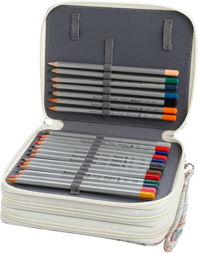 72 Slots Pencil Case Organizer w/Removal Handle Strap | 3-Layer Zipped Pencils Box Large for Colored Pencils Watercolor Pencils for Office and Travel for Artist