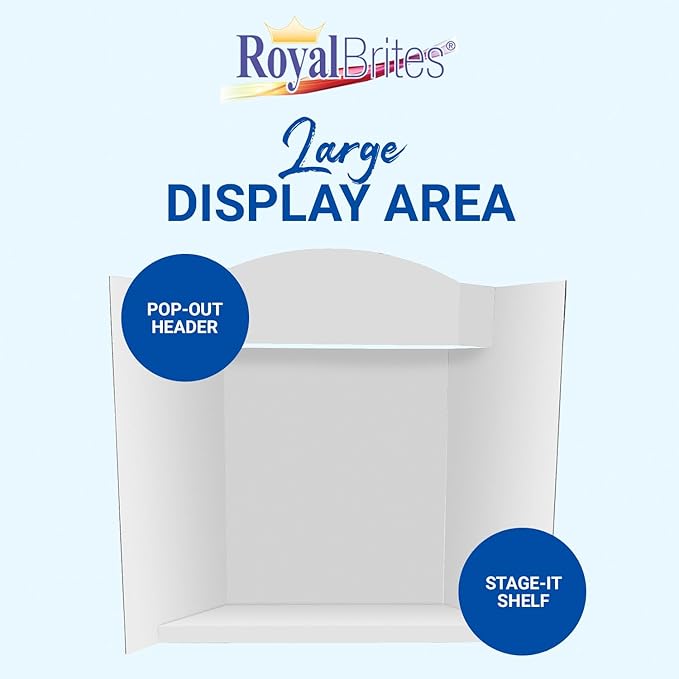 Royal Brites Stage-It Display Board, 37" x 44" 5 Pack Tri-fold Presentation Board with 3D Pop-Out Header & Shelf, White Corrugated Board for Science Fairs, School Projects, Work Presentations - 5 Pack