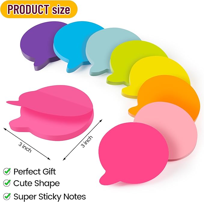 Bubble Sticky Notes 3x3 in, 8 Pads, Super Cute Bright Color Strong Adhesive Gift Post, Clean Removal, 82 Sheets/pad