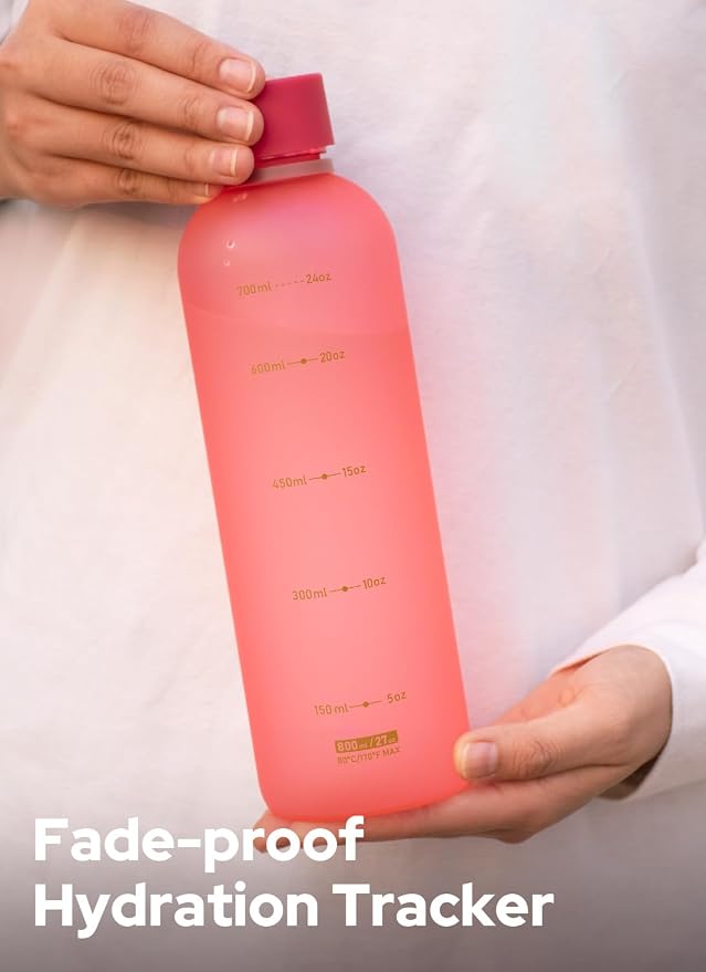 Opard Slim Water Bottle 27oz, Dishwasher Safe Plastic Water Bottle BPA-Free, Leakproof Screw Top, Flamingo Pink, Reusable for Travel School Sport Gym Hiking
