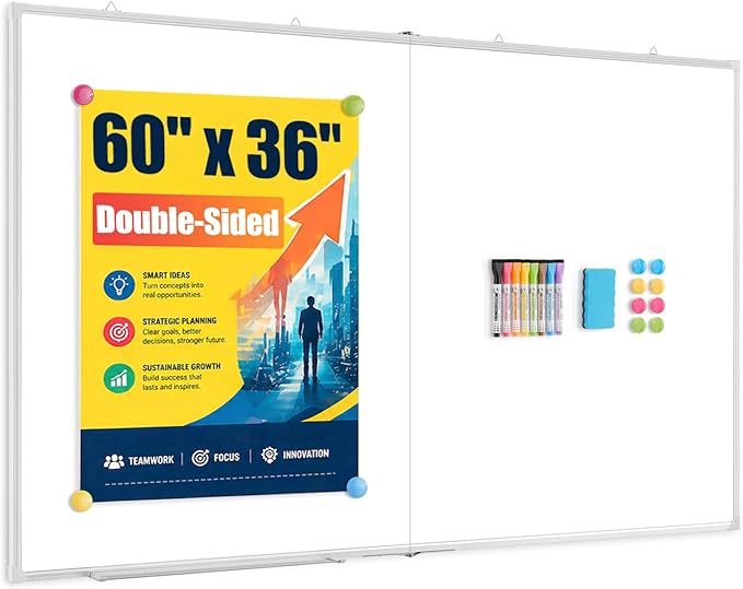 60" x 36" Double-Sided Large White Board, Foldable Magnetic Whiteboard Dry Erase Portable Wall Hanging Whiteboards for Home, School, Office
