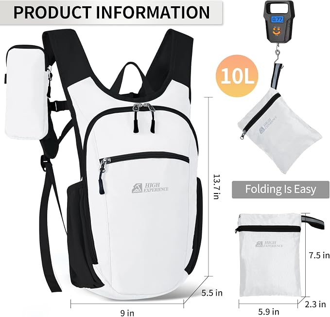 Small Hiking Backpack Packable Lightweight for Women Men | 10L/15L, Hiking Daypack, Foldable, Water Resistan, Ultralight, with Phone Pocket, Travel, Outdoor, Walking