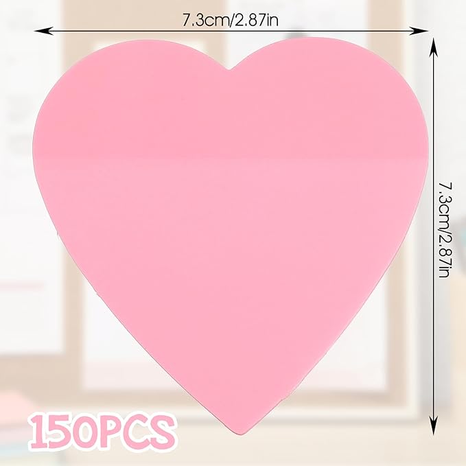 150 Sheets Heart Shaped Transparent Sticky Notes Waterproof Heart Sticky Notes 2.8'' Self-Stick Book Tabs PET Markers Sticky Notes Pad for Office School Home(3 Pack)