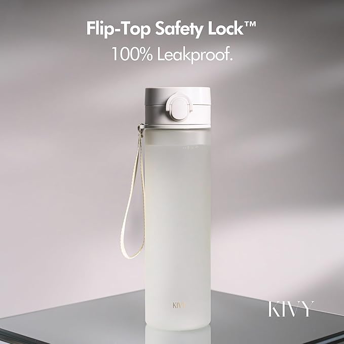 KIVY Slim Water Bottle 32oz with Leakproof Flip Lid [Lightweight & Shatterproof] Fits Backpack & Cupholder for Travel, Sports, School - Tall Gym Water Bottle with Measurements - Dishwasher Safe